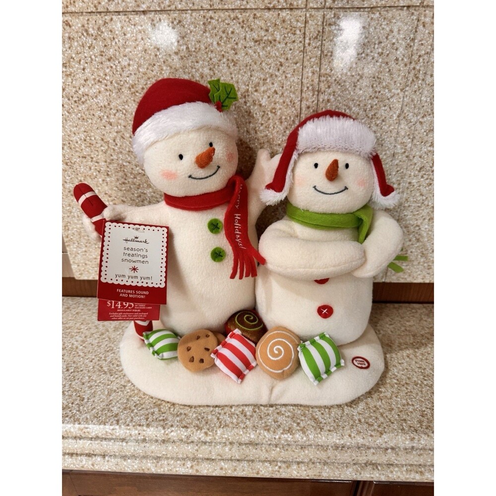 HALLMARK 2008 SEASONS TREATINGS Singing Dancing Snowman Plush Duo Jingle Pals